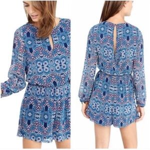 Express Blue Paisley Print‎ Keyhole Long Sleeve Romper/Jumpsuit